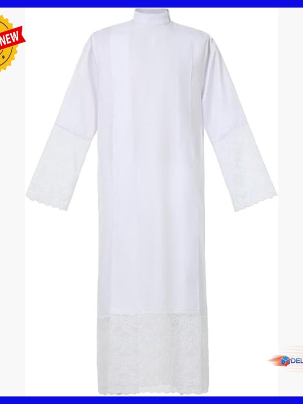 Large Linen Blend Robe with Lace and Zipper Closure